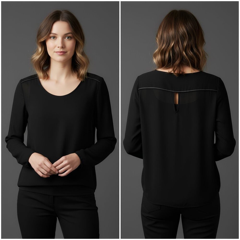 Women’s Black Long Sleeve Blouse I SMALL | Minimalist Chic | Everyday Elegant